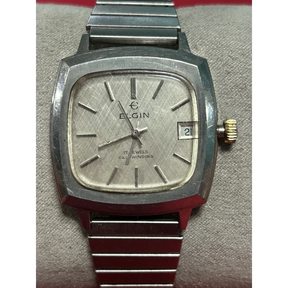 Vintage Elgin 17-Jewel Self-Winding (Automatic) Men's Wristwatch Silver READ
